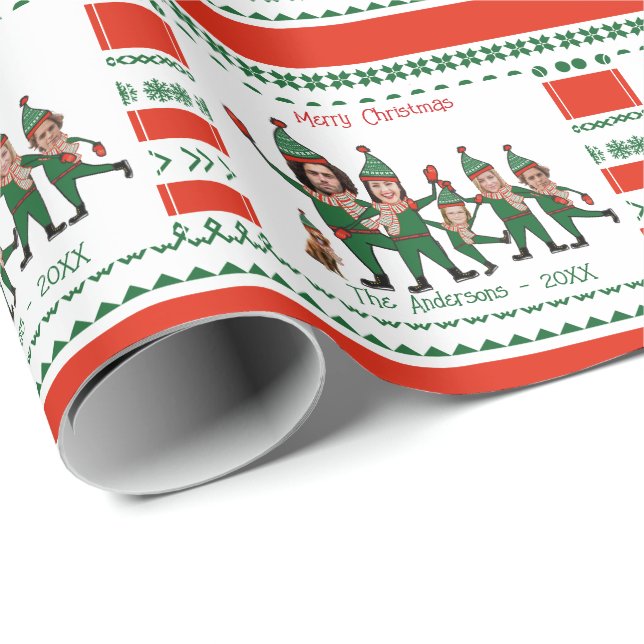 Elf-familjen med sex inklusive Hund Red Grönt Möns Presentpapper (Rullad Hörn)