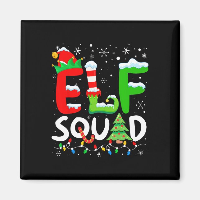 Elf-familjens julmatchning Pajamas Julafton Elf Sq Magnet (Framsidan)