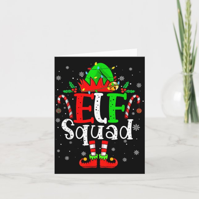 Elf Family Christmas Matching Pajamas Xmas Elf Squ Kort (Framsida)