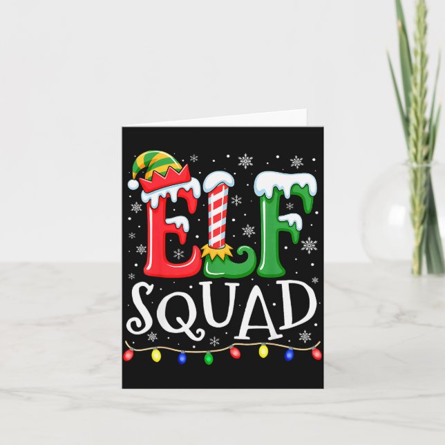 Elf Family Christmas Matching Pajamas Xmas Elf Squ Kort (Framsida)