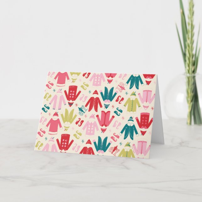 Elf färgglad kappa och skor mönster helgkort (Framsida)