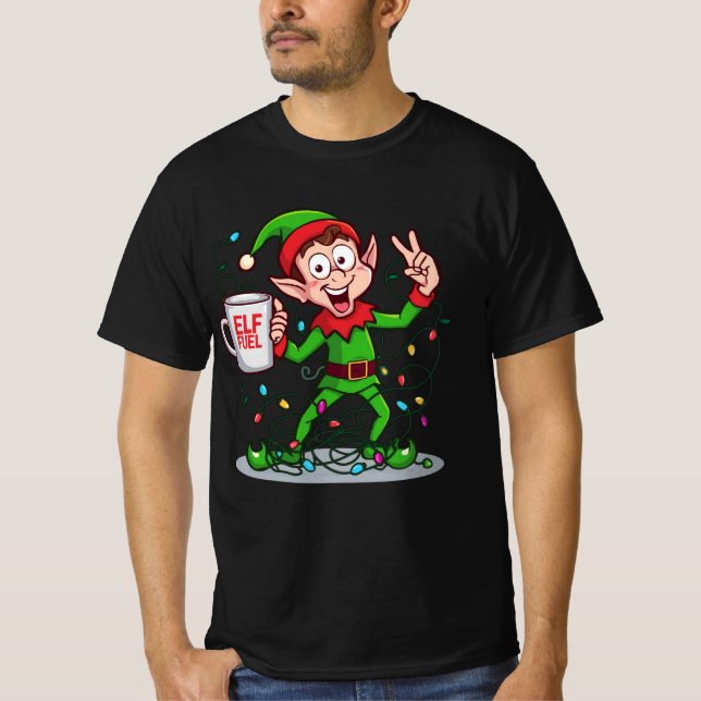 Elf Fuel – Cute Coffee Elf Funny Christmas Design T Shirt (Framsida)