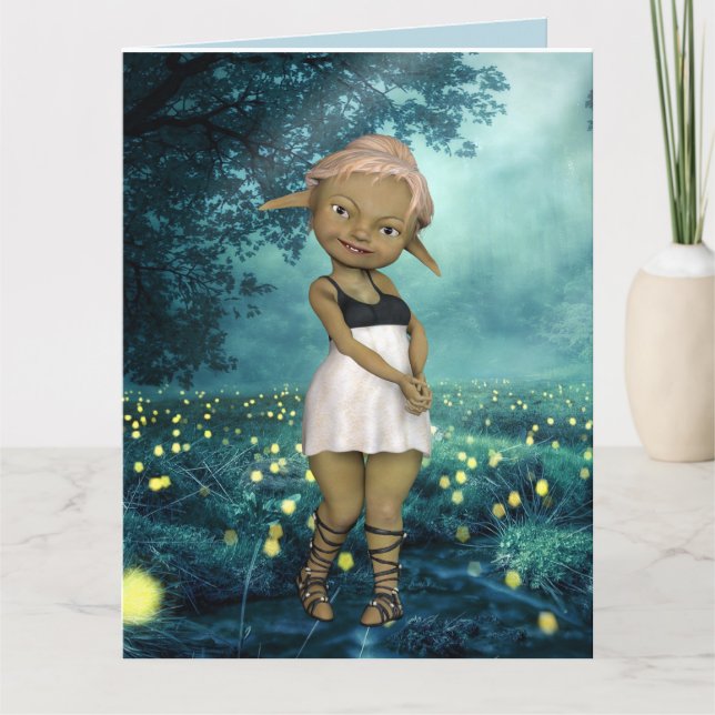 ELF GIRL FIREFLIES SKOGEST BIRTHDAY Greeting Card Kort (Framsida)