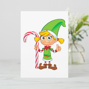 Elf Girl with Candy cane-inbjudningar Inbjudningar