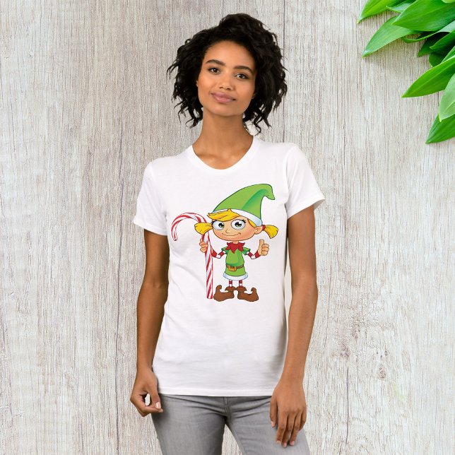 Elf Girl with Candy cane Womens T-Shirt (Skapare uppladdad)