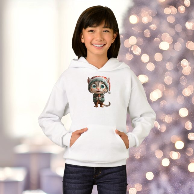 Elf Girl's Hoodie, Onocent Cat-jul T Shirt (Skapare uppladdad)