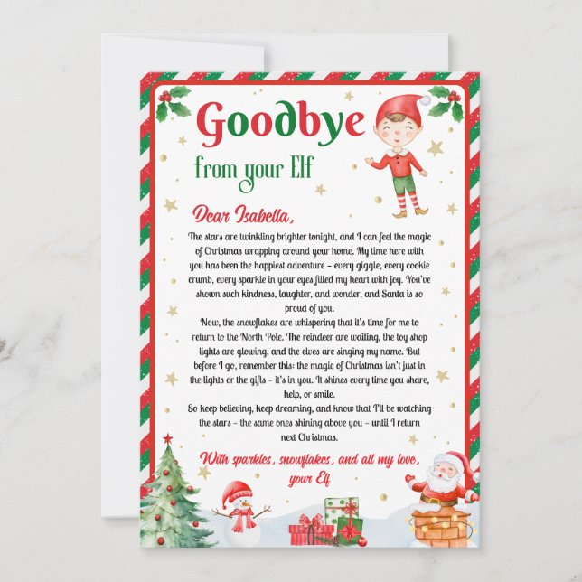 Elf Goodbye Letter Goodbye from Elf Christmas Inbjudningar (Framsida)
