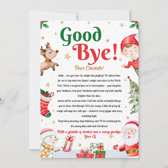 Elf Goodbye Letter Goodbye from Elf Christmas Inbjudningar (Framsida)