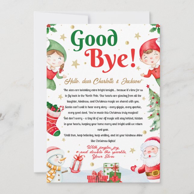 Elf Goodbye Letter Goodbye from Elf Christmas Inbjudningar (Framsida)