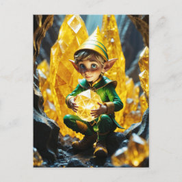 Elf Holding Gult Crystall Vykort