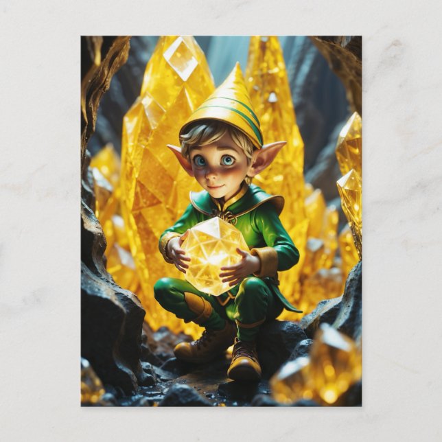 Elf Holding Gult Crystall Vykort (Framsida)