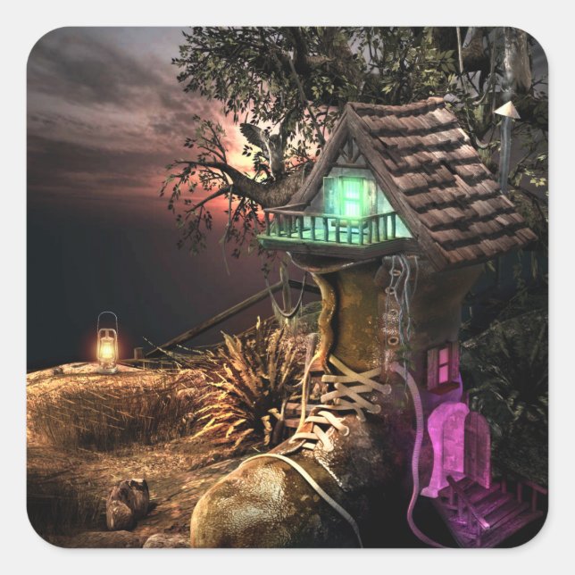 Elf House Fyrkantigt Klistermärke (Framsida)