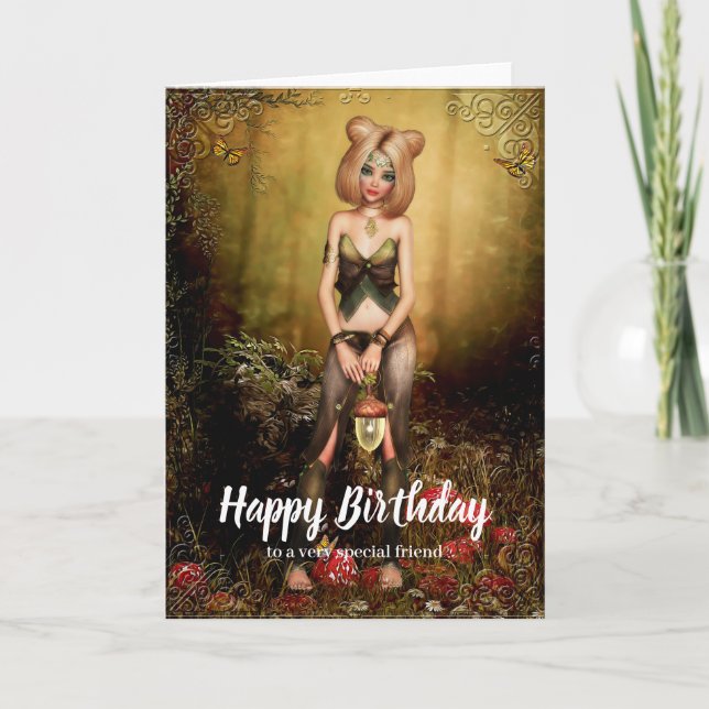 Elf i Skogen Fantasy Birthday Card Kort (Framsida)