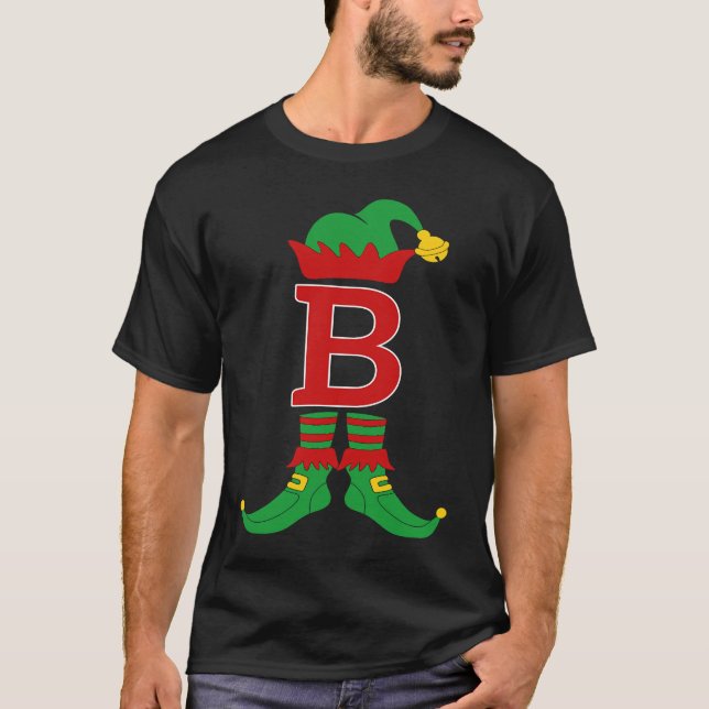 Elf Initial B Matching Family Group Christmas Holi T Shirt (Framsida)