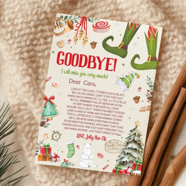 Elf jul Adjö, Brev Card Inbjudningar (Christmas Elf Goodbye Letter Card)
