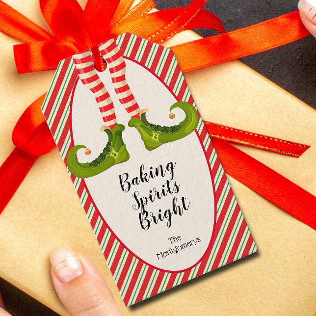 Elf-jul Presentetikett (Elf Christmas Gift Tags - Baking Spirits Bright and personalized with your name)