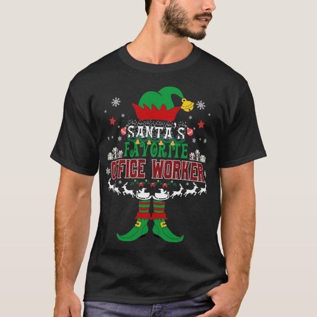 Elf Julafton Gift Santa's Favorite Office Worker U T Shirt (Framsida)
