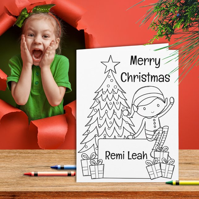 Elf-julfärg och spelaktivitet kort (Our Elf Coloring Activity Card is a delightful canvas for kids to express their holiday creativity.)