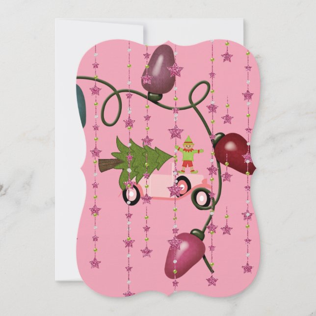 Elf-kort för fast hälsning på julgran-Rosa Kort (Framsida)