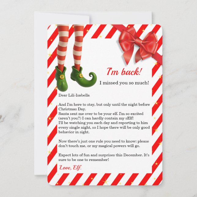 Elf Letter “I’m Back” | Funny North Pole Arrival  Julkort (Framsida)