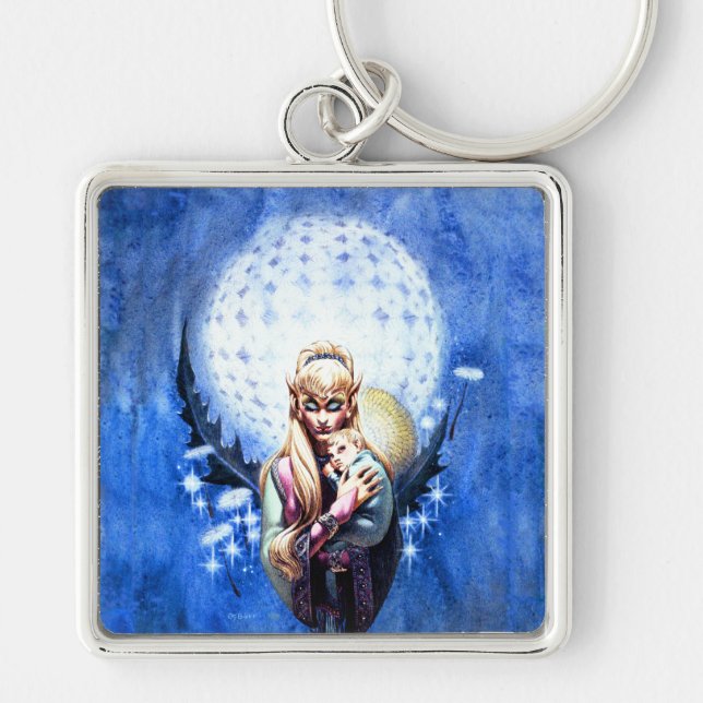 Elf Madonna Fyrkantig Silverfärgad Nyckelring (Framsidan)
