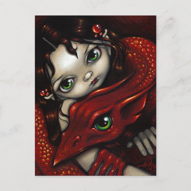 "Elf Maiden and Her Dragon" vykort (Framsida)