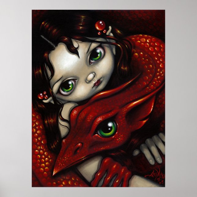 Elf Maiden och Hennes Dragon ART PRINT Poster (Framsidan)