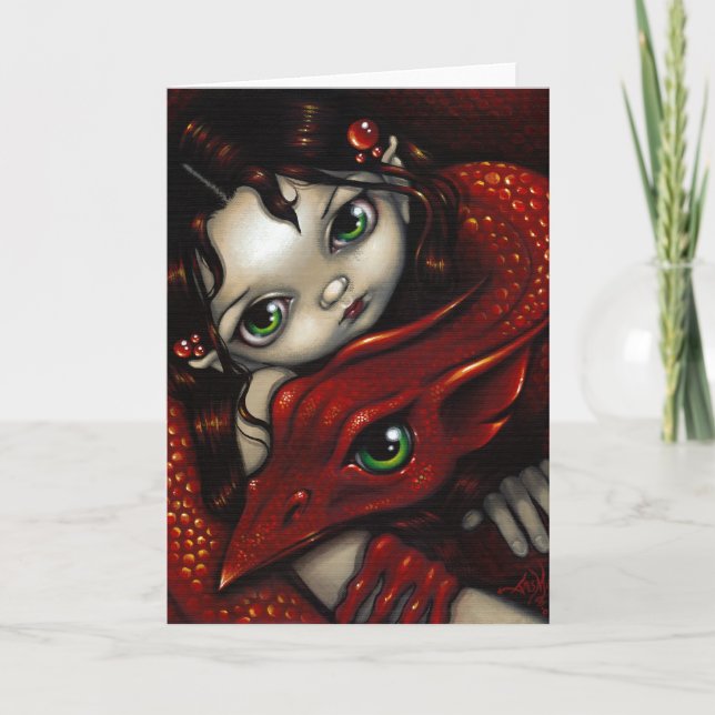 "Elf Maiden och Hennes drake"-hälsningskort Helgkort (Framsida)