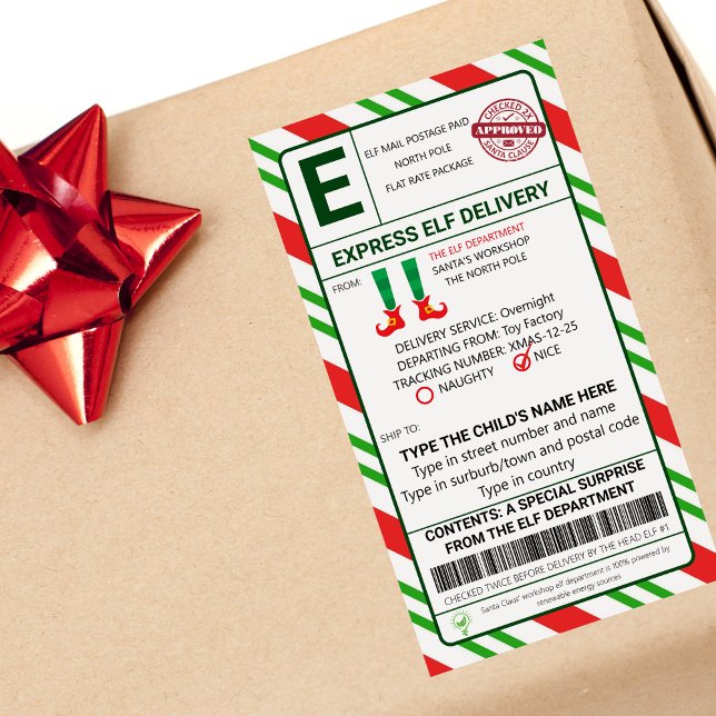 Elf Mail Shipping Labels North Pole Stickers Fraktsedel (Skapare uppladdad)