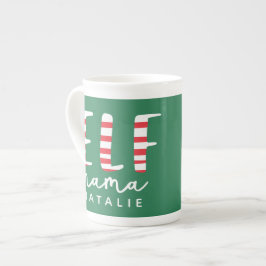Elf mamma, röd, grönt och vit jul benporslin mugg