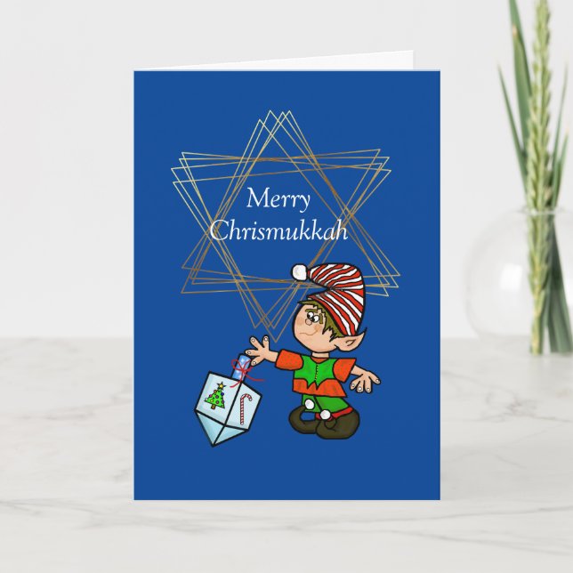 Elf med Dreidel Chrismukkah-kort Kort (Framsida)