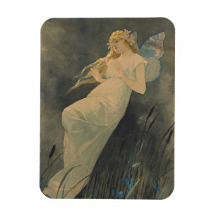 Elf med Iris Flowers av Alphonse Mucha Magnet