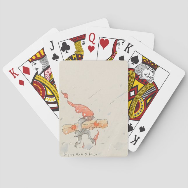 Elf med Julklapp, gammal illustration Casinokort (Baksidan)