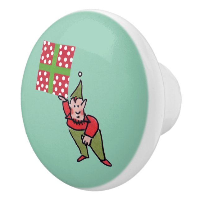 Elf med Polka Dot Gift keramisk knopp (Höger)