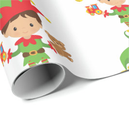 Elf med presenter och vit bakgrund presentpapper
