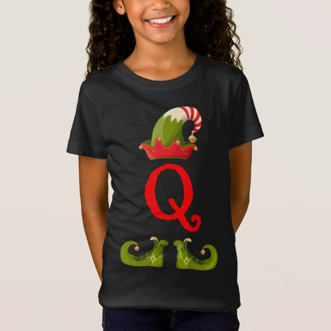 Elf Monogram Q initial Cute Matching Family Jesus T Shirt (Framsida)