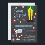 Elf Movie Kids Chalkboard Winter Birthday Inbjudningar<br><div class="desc">Inbjudan hela din familj och vänner till ditt barns vinter temade party med dessa Elf-chalkboard-inbjudningar. Anpassa genom att lägga till all information om party!</div>