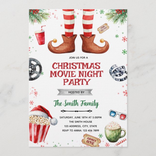 Elf Movie Night party Invitation Inbjudningar (Framsida)
