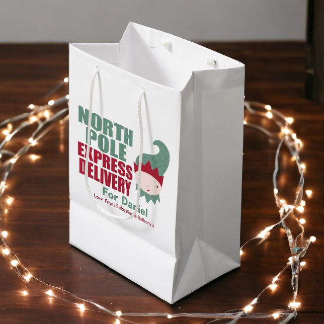 Elf North Pole Express Delivery Personlig (North Pole Express Delivery Personalized Elf Gift Bag from Ricaso)