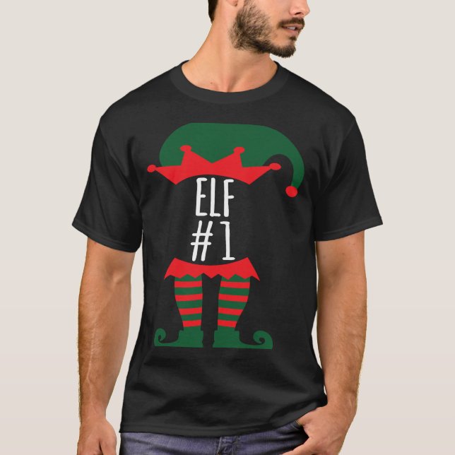 Elf Number 1 Fun Festive Family Christmas Elf Cost T Shirt (Framsida)