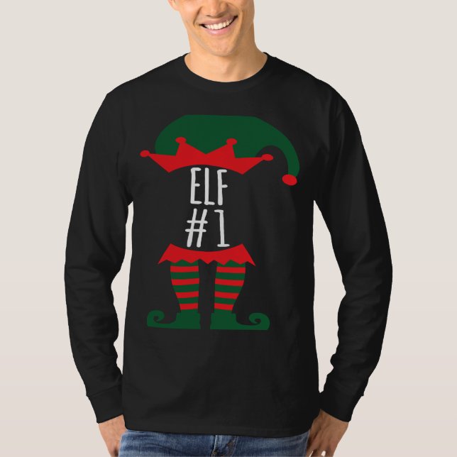 Elf Number 1 Fun Festive Family Christmas Elf Cost T Shirt (Framsida)