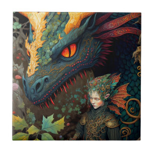Elf och Dragon Fantasy Art Kakelplatta