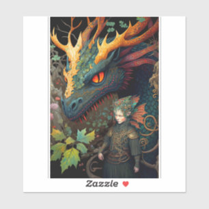 Elf och Dragon Fantasy Art Klistermärken