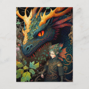 Elf och Dragon Fantasy Art Vykort