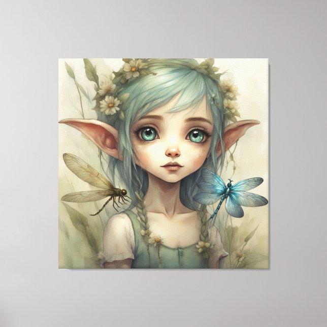Elf och Dragonfly 4 Canvastryck (Framsida)