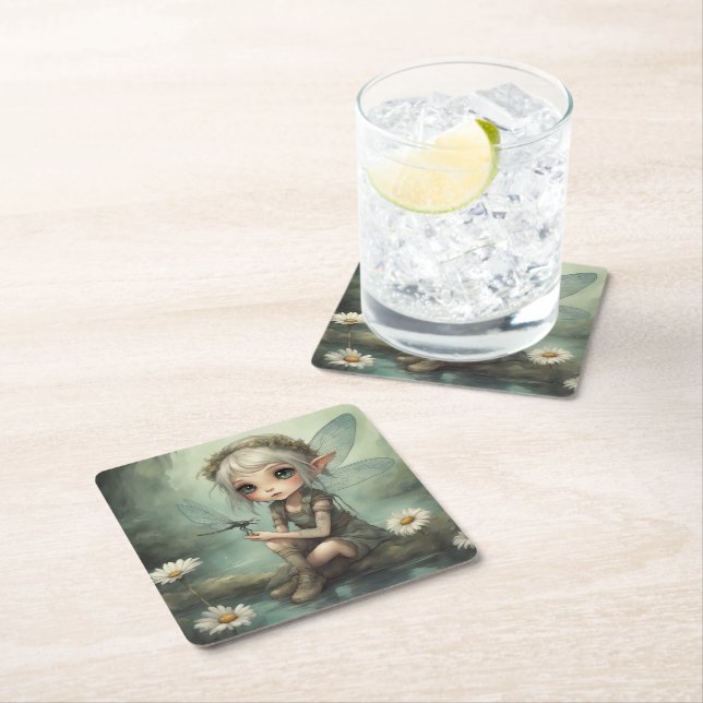 Elf och Dragonfly 5 Underlägg Papper Kvadrat (Insitu)