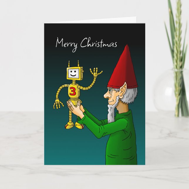 Elf- och Robot-julfotoport Helgkort (Framsida)