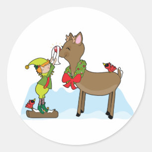 Elf och Rudolf Runt Klistermärke
