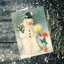 Elf- och Snögubbe-julkort