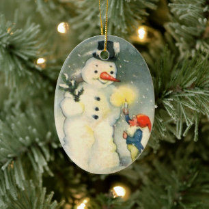 Elf och Snögubbe Vintage jul Ornament